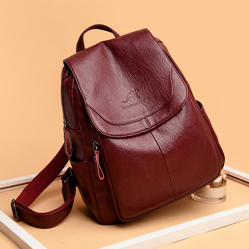 Leather Backpack Vintage - 9 色の女性ソフトレザーバックパックヴィンテージ女性ショルダーバッグ嚢ドスカジュアル旅行レディースバッグパック Mochilas スクールバッグ