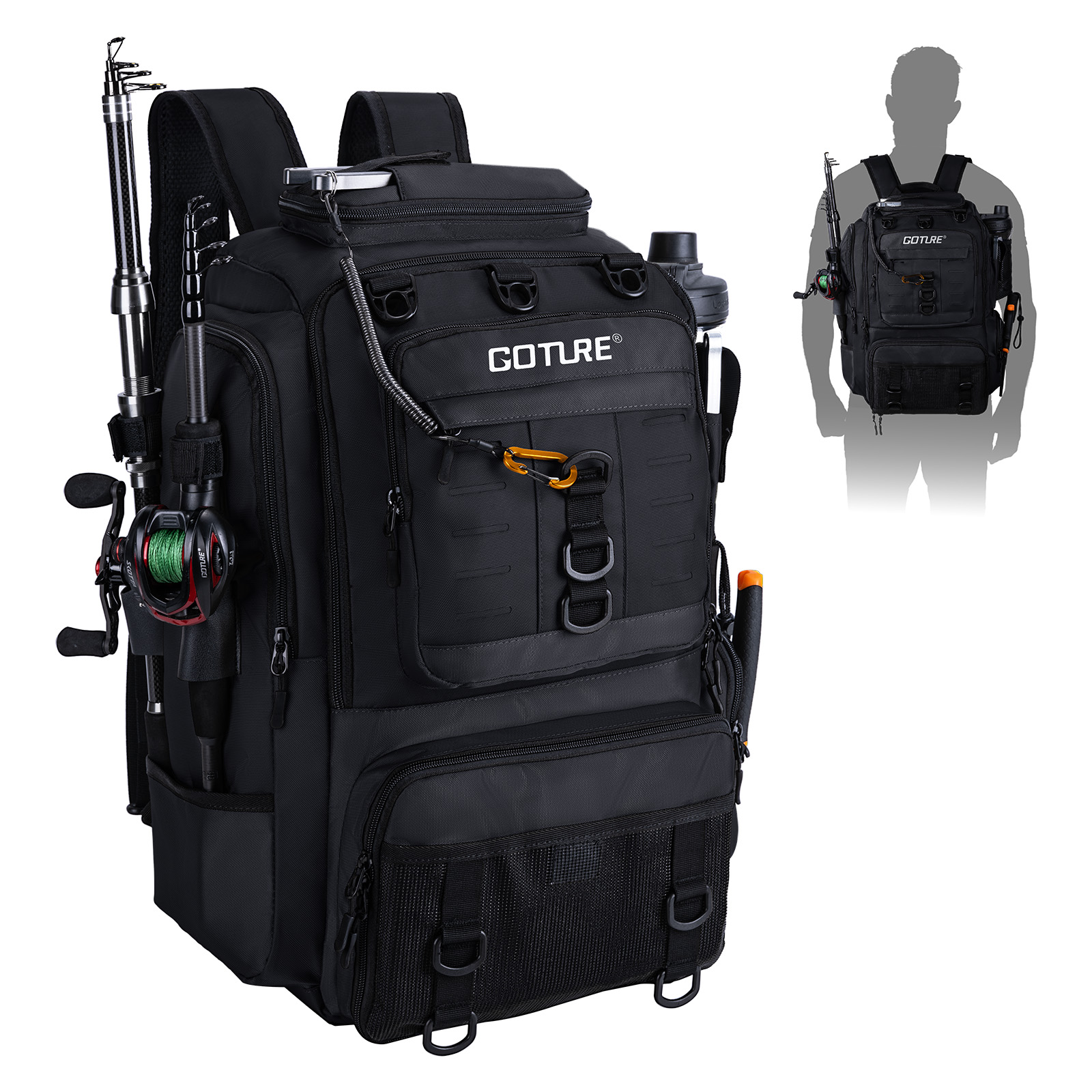 Backpack Insert Organizer - Goture フィッシングバッグ ロッドホルダー付き チェストバッグ フィッシュタックル ルアーオーガナイザー