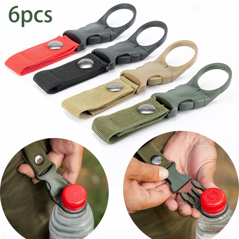 Rucksack Military Style - 6 個キャンプウェビングバックルフック水ボトルホルダークリップ屋外軍事ナイロン EDC クライムカラビナベルトバックパックハンガー
