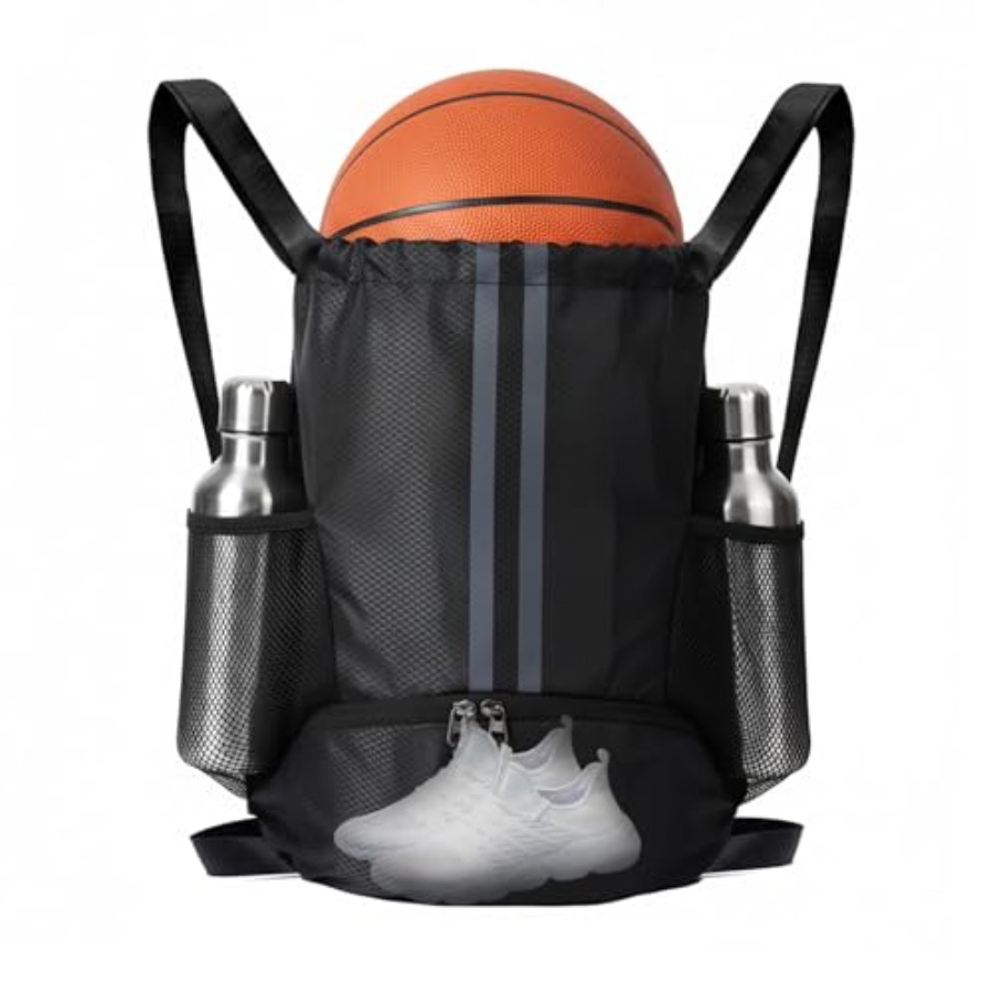 Drawstring Gym Bag - スポーツ用巾着バックパック、シューズコンパートメント付き、バスケットボール、サッカー、水泳用の防水ポケット付きストリングジムバッグ、スポーツバッグ