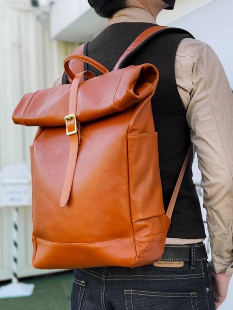 大容量メンズ本革バックパックヴィンテージ手作りオフィス男性ラ - Leather Backpack Vintage のレビューと価格