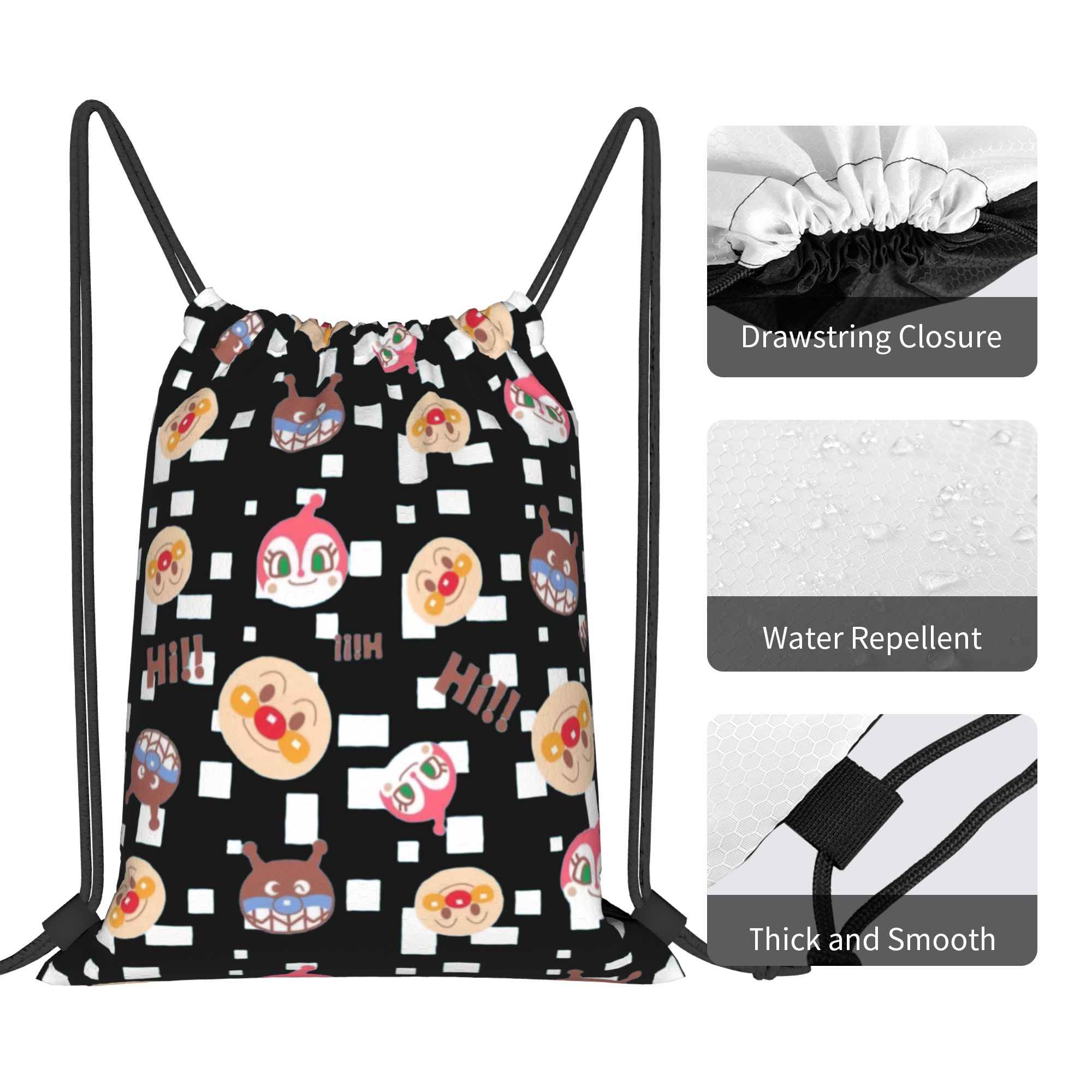 カスタムアンパンマン巾着バックパックバッグ男性女性軽量漫画ジ - Drawstring Gym Bag のレビューと価格