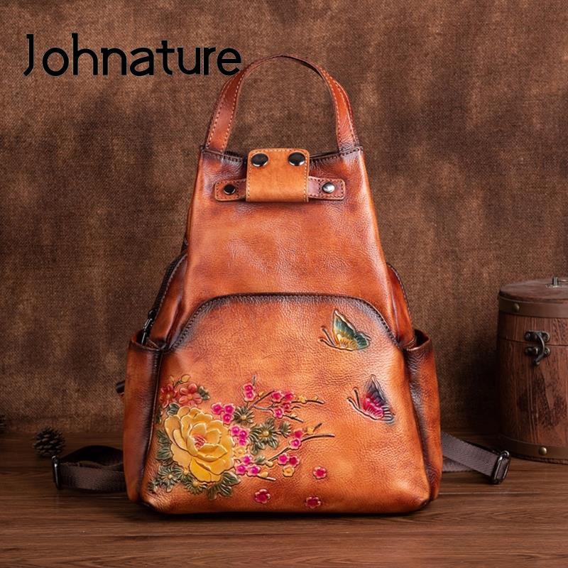Johnature 本革エンボスショルダーバッグ女性バックパ - Leather Backpack Vintage のレビューと価格